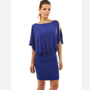 PATTYBOUTIK open shoulder blouson dress or tunic size medium beautiful blue